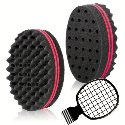 Twist Sponge Brush & Styling Comb Set for Curly Natural Black Hair — Afro Coil Definer with Metal Pick, Loc & Short Hair Grooming Tools for Men & Women