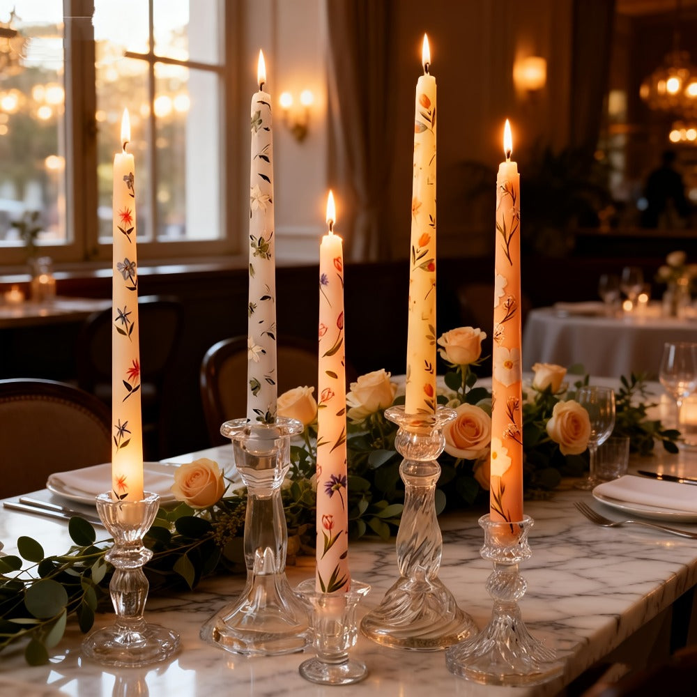 Patterned Taper Candle Set with 9.84-Inch Height in Green, Purple, Blue or Pink and Two- or Four-Piece Options