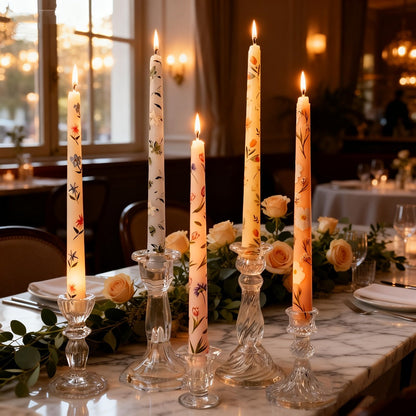 Patterned Taper Candle Set with 9.84-Inch Height in Green, Purple, Blue or Pink and Two- or Four-Piece Options