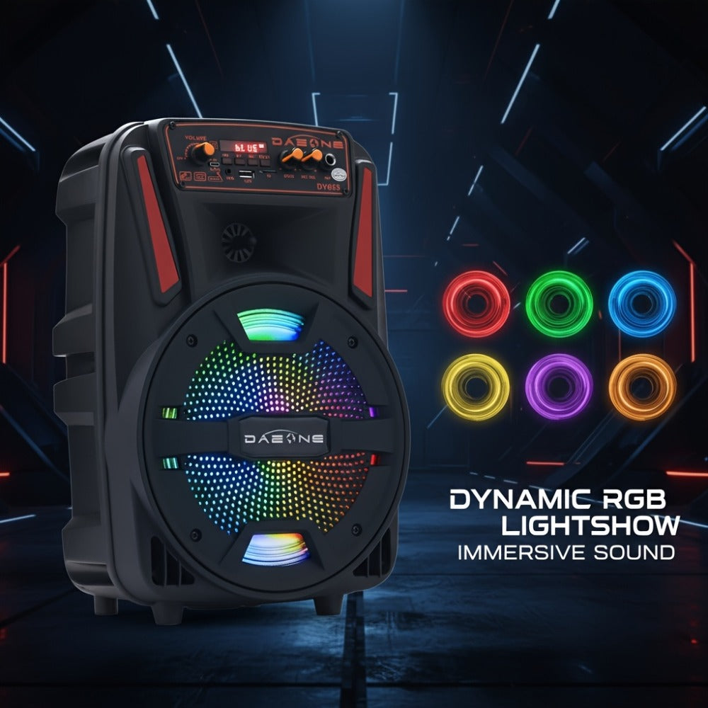 8-Inch Bluetooth Party Speaker with LED Lights & Wired Microphone – TWS Stereo Bass Boost, FM Radio, USB TF AUX Playback, Rechargeable Battery, Portable Wireless Speaker for Outdoor Parties & Karaoke