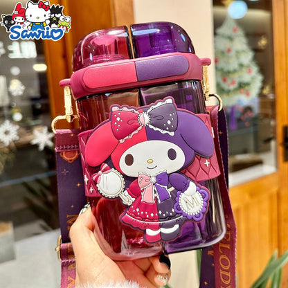 21.6oz Sanrio Water Bottle with Dual Covered Nozzles, Carry Strap and Kuromi or Cinnamoroll Design
