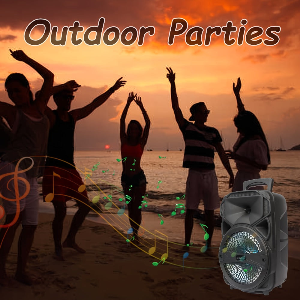 8-Inch Portable Party Speaker with Bluetooth, FM, LED Light, Remote, Microphone, AUX, USB and TF, Four Options