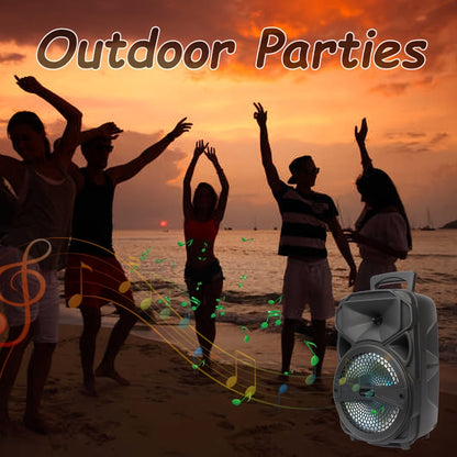 8-Inch Portable Party Speaker with Bluetooth, FM, LED Light, Remote, Microphone, AUX, USB and TF, Four Options