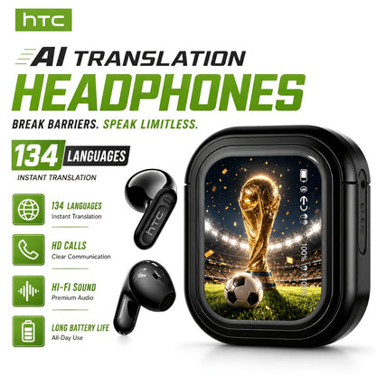 AI Translation Earphones Real-Time 134 Languages TWS Wireless Bluetooth Earbuds HTC NE20 HD Screen Touch Control High Fidelity Sound Long Battery Life for Travel Business Daily Wear