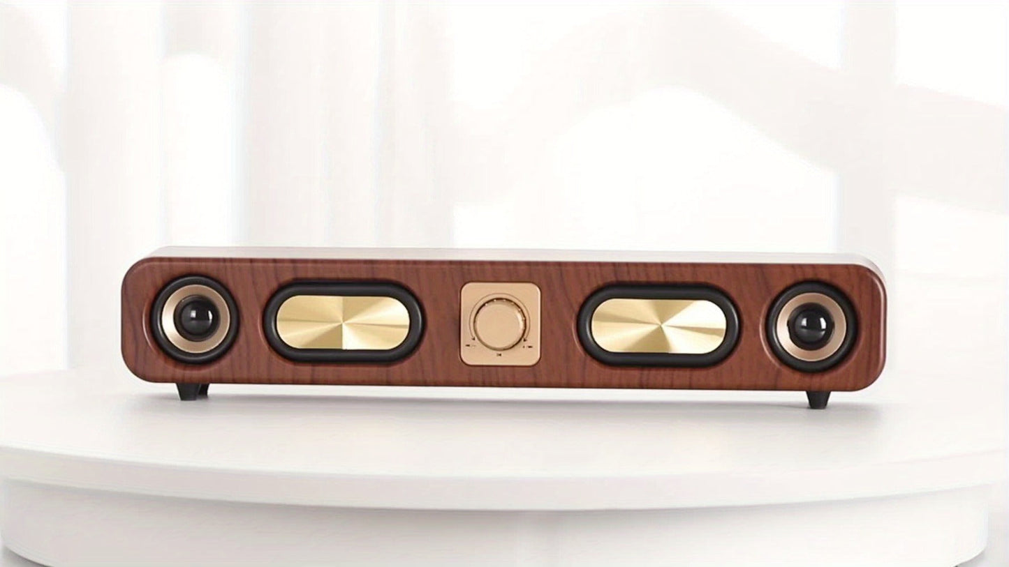 Retro Wood Grain Bluetooth Speaker Dual 2-Inch Woofers 10W Wireless Desktop Soundbar TF AUX USB Hands-Free Calling 2400mAh for PC Laptop Tablet Smartphone