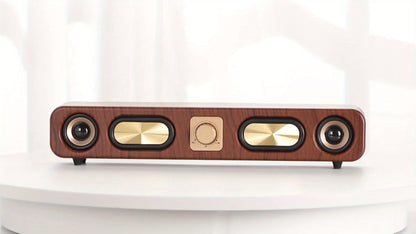 Retro Wood Grain Bluetooth Speaker Dual 2-Inch Woofers 10W Wireless Desktop Soundbar TF AUX USB Hands-Free Calling 2400mAh for PC Laptop Tablet Smartphone