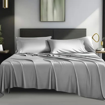 Cooling Sheet Set 4 Piece 2200TC Bamboo Blend - Silky Soft Deep Pocket 16 inch Fitted Sheet, Flat Sheet & Pillowcases, Breathable Luxury Bedding for Hot Sleepers Twin Full Queen King, Summer Chill Collection