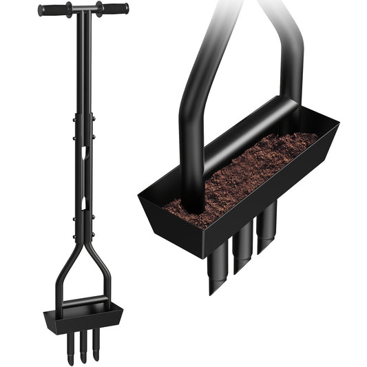 Step Spike Aerator 38" Three-Hole Core Aeration Tool, Labor-Saving Lawn Soil Loosener & Ventilation Device for Lawn Care, Yard Perforation & Compacted Soil