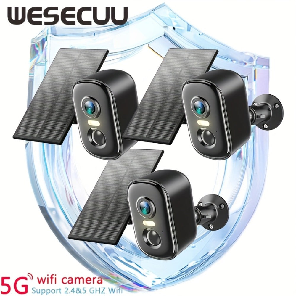 Black Dual-Band Solar WiFi Security Camera with Separate Panel and One- to Four-Camera Pack Options