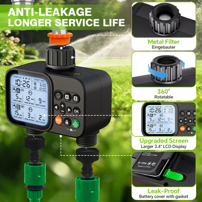 Automatic Drip Irrigation Timer Smart Garden Watering Controller 2-Zone