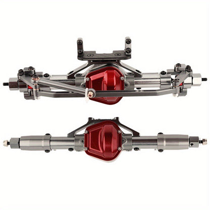 Front and Rear Metal Axle Upgrade Set for 1/10 RC Crawlers in Black or Gray with 8.43-Inch Overall Width
