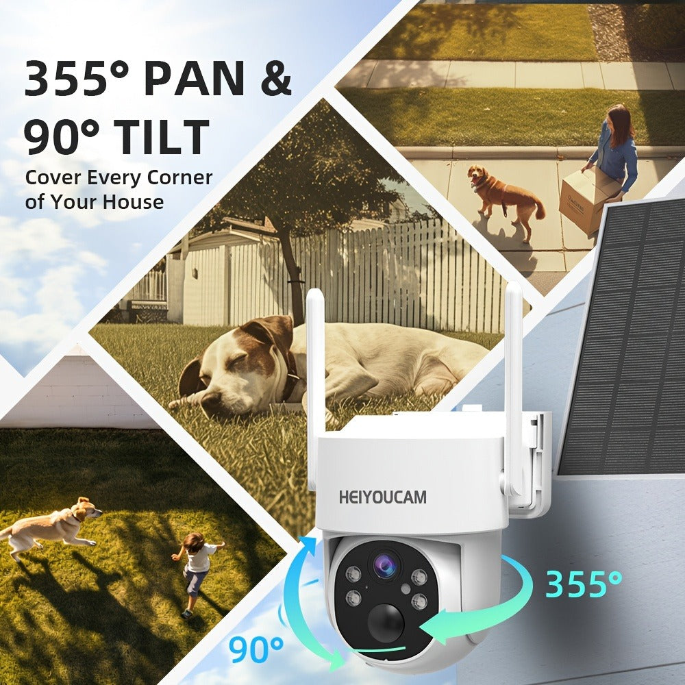 Solar PTZ Security Camera Outdoor 4K Wireless – 360° Pan Tilt Zoom, PIR Motion Detection Alarm, Full Color Night Vision, Two-Way Audio, SD & Cloud Storage, Easy Install WiFi Camera