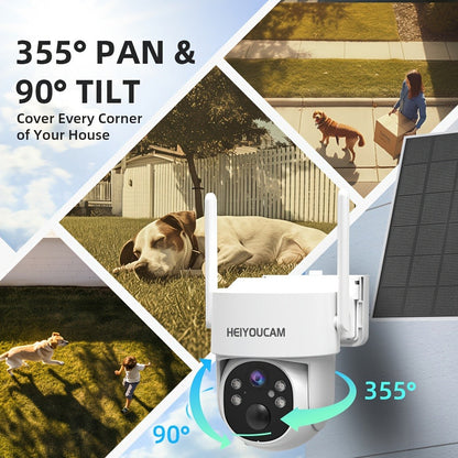Solar PTZ Security Camera Outdoor 4K Wireless – 360° Pan Tilt Zoom, PIR Motion Detection Alarm, Full Color Night Vision, Two-Way Audio, SD & Cloud Storage, Easy Install WiFi Camera