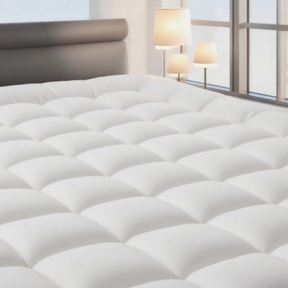 RV Queen Mattress Topper Quilted Pillow Top Mattress Pad Fitted Protector Cooling Breathable Fluffy Soft Cover with 8-21" Deep Pocket for RV Camper Trailer, Black