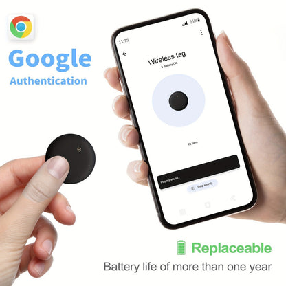 Two-Pack Round Android Find My Device Trackers with Black Key Ring Holders and Replaceable Batteries