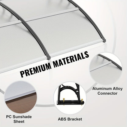 Door Window Awning Canopy 120x38 Inch Polycarbonate Rain Sun UV Snow Shield with Aluminum Bracket Easy Install Outdoor Porch Patio Entrance Shelter