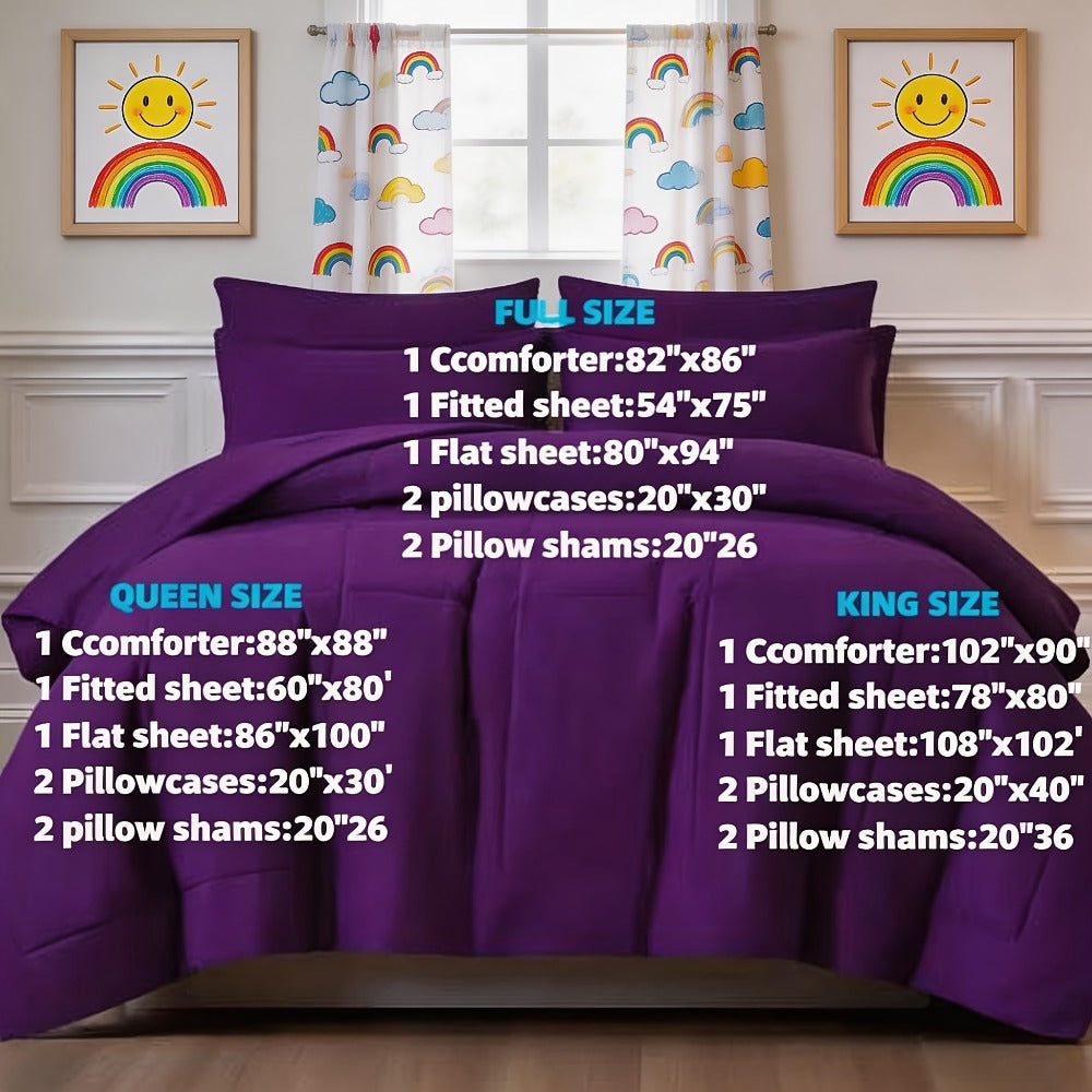 Seven-Piece Comforter Bed-in-a-Bag Set with Short-Plush Fabric, 12 Colors and Full, Queen or King Sizes
