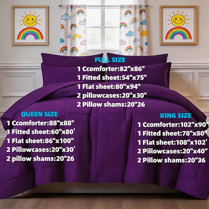 Seven-Piece Comforter Bed-in-a-Bag Set with Short-Plush Fabric, 12 Colors and Full, Queen or King Sizes