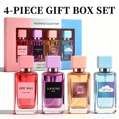 Perfume Gift Set for Women with Four 20ml Eau de Parfum Sprays, Floral Labels and Pink Display Box