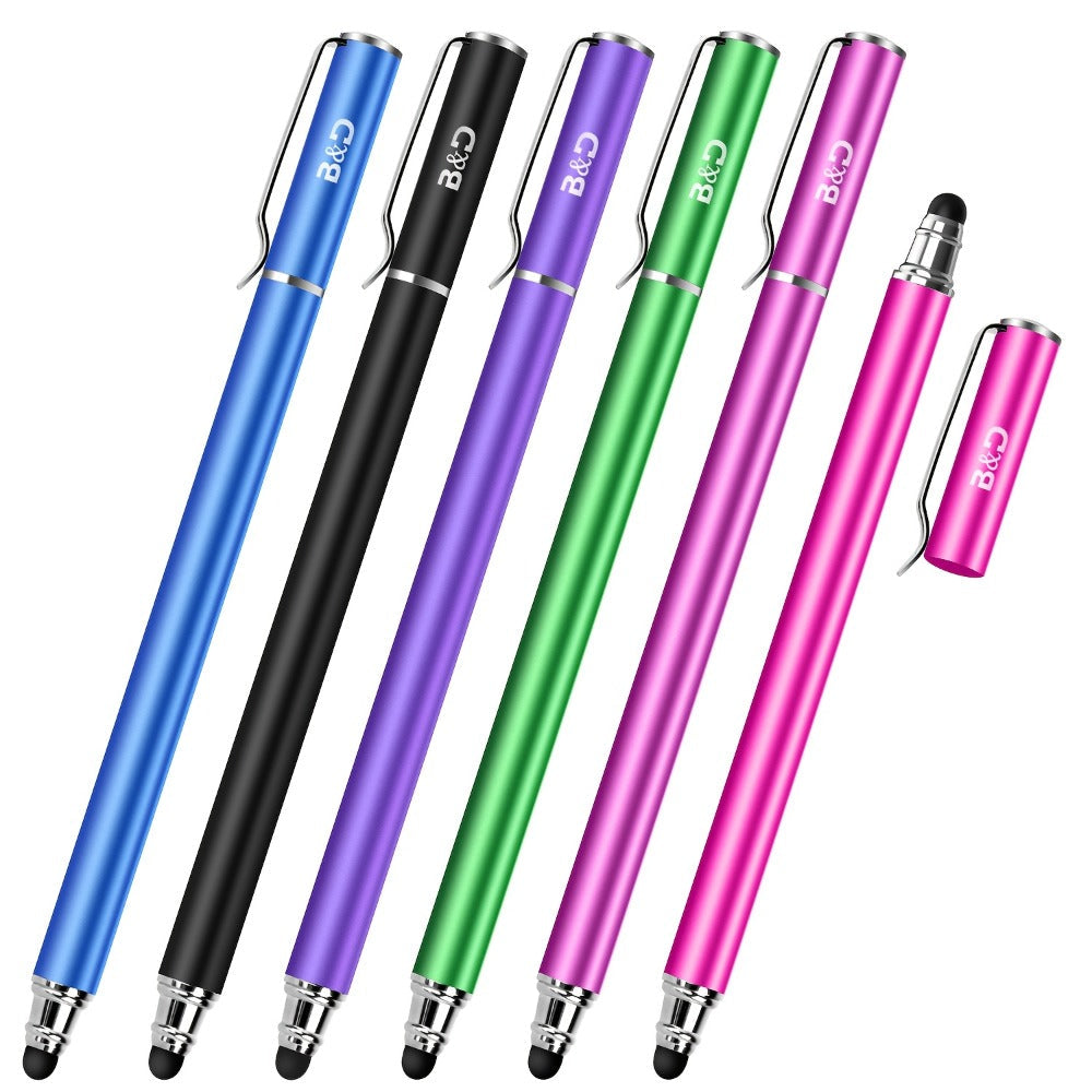 Capacitive Stylus Pen 6 Pack 2-in-1 Universal Touch Screen Stylus with 30 Replaceable Soft Rubber Tips No Battery Required Compatible with iPad iPhone Samsung Galaxy Android Tablets Phones Multicolor Set