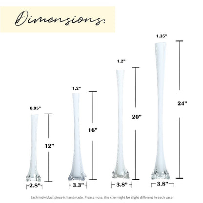 Eiffel Tower Vase Pack of 12 – Tall Glass Flower Vases for Wedding Centerpiece, Event Table Decor, Floral Arrangements & Party Decoration, Clear Black White, 12" 16" 20" 24" Sizes