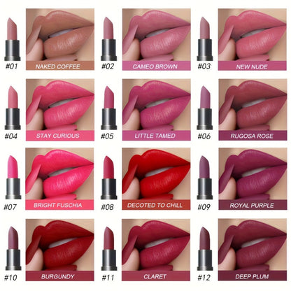 Lip Gloss Set by Mirsist with 6 Matte Lip Colors, Coordinated Nude and Red Tones and Display Case