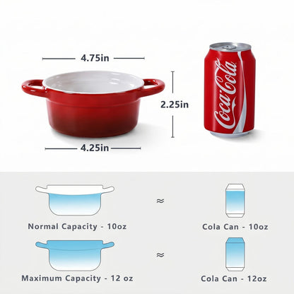Mini Cocotte Ceramic Casserole Dishes Set of 4 with Lids and Handles - 12oz Baking Ramekins Microwave Cookware