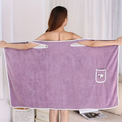 Wearable Bath Towel Wrap with Bow Detail, Shoulder Loops and Four Exact Light Purple or Pink Size Options