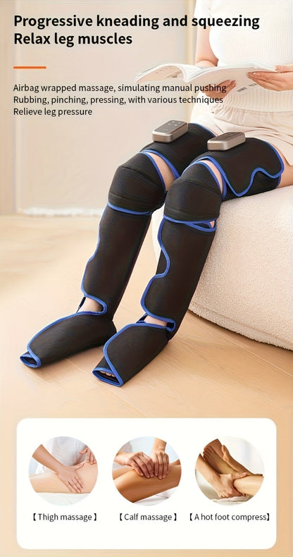 Leg Massager with Heat – Full Leg Air Compression Massager, 4 Modes Wireless Charging, Large Display, Breathable Wrap for Thighs, Shins, Knees, Ankles & Feet, Relief for Swelling, Circulation & Fatigue