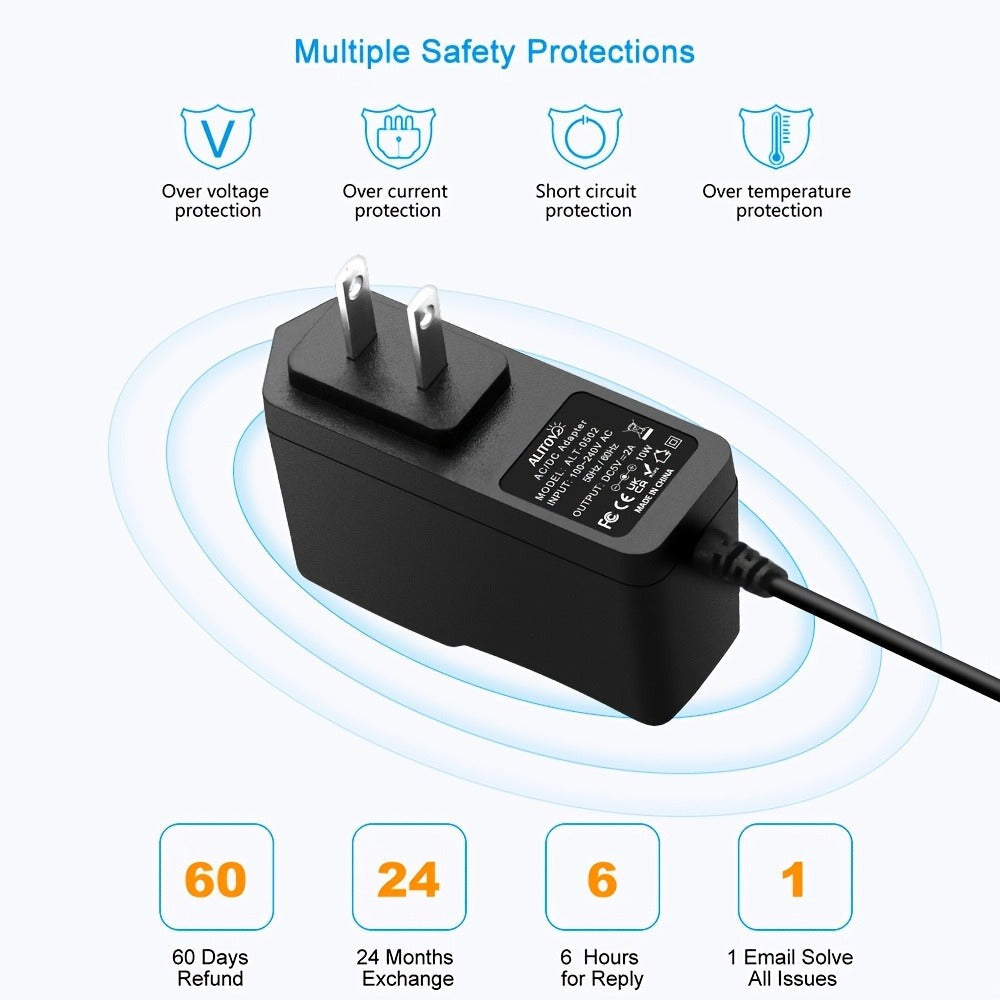 Fixed 5V 2A 10W AC/DC Power Adapter with Eight Tips, Type-C, Micro-USB and Barrel Connectors