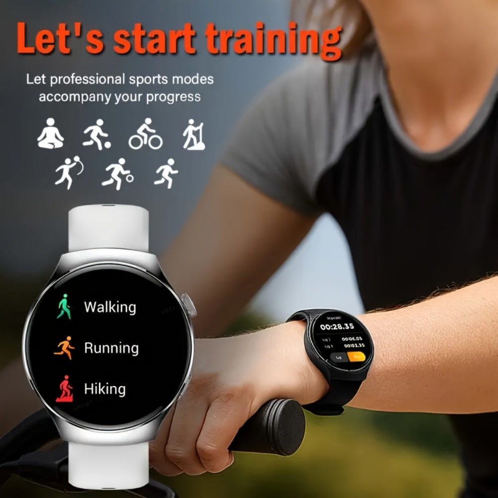 Alarm Smartwatch with Silicone Strap – Wireless Calling, Pedometer, Calorie Tracker, Music Playback, Remote Camera & Multi-Sport Modes – Unisex Men & Women Silver Black