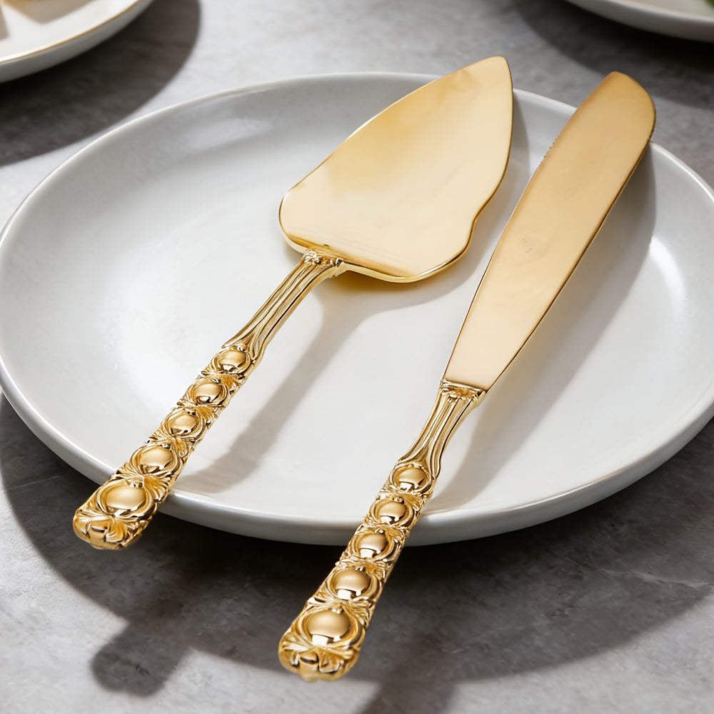 Cake Knife and Spatula Set with Rose Handle – Silver-Plated Dessert Server Gift Box Set for Wedding, Birthday & Party