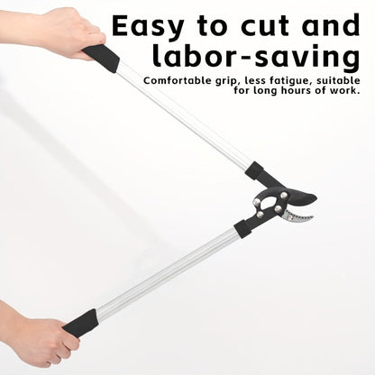 Telescoping Long-Handle Pruning Shears with Silver-Color Shafts, Black Grips and Curved Bypass Blade