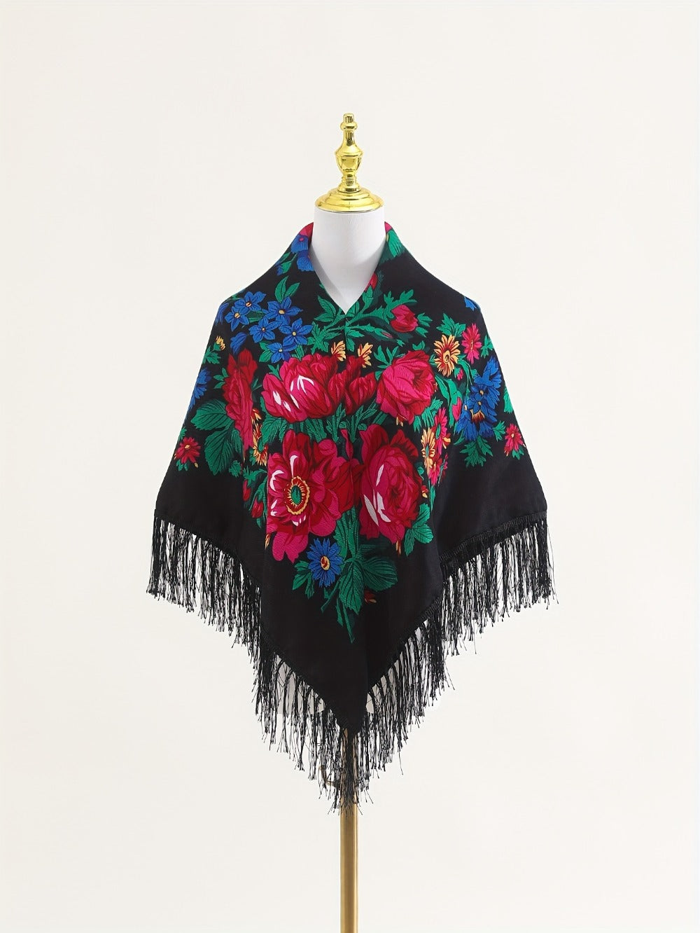 Tablecloth Square 53-Inch Floral Cover with Tassel Trim, Polyester Fabric and Six Color Options