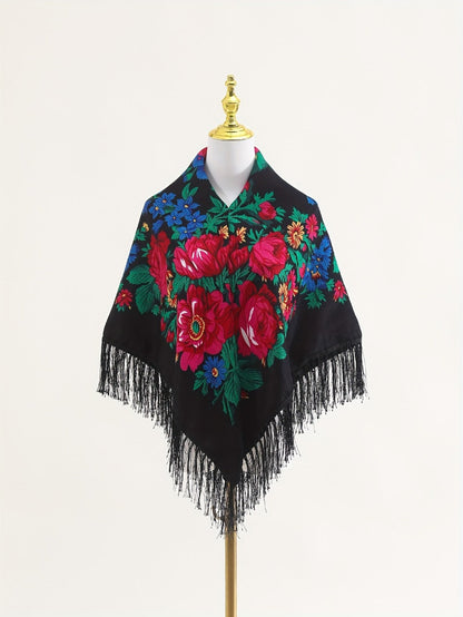 Tablecloth Square 53-Inch Floral Cover with Tassel Trim, Polyester Fabric and Six Color Options
