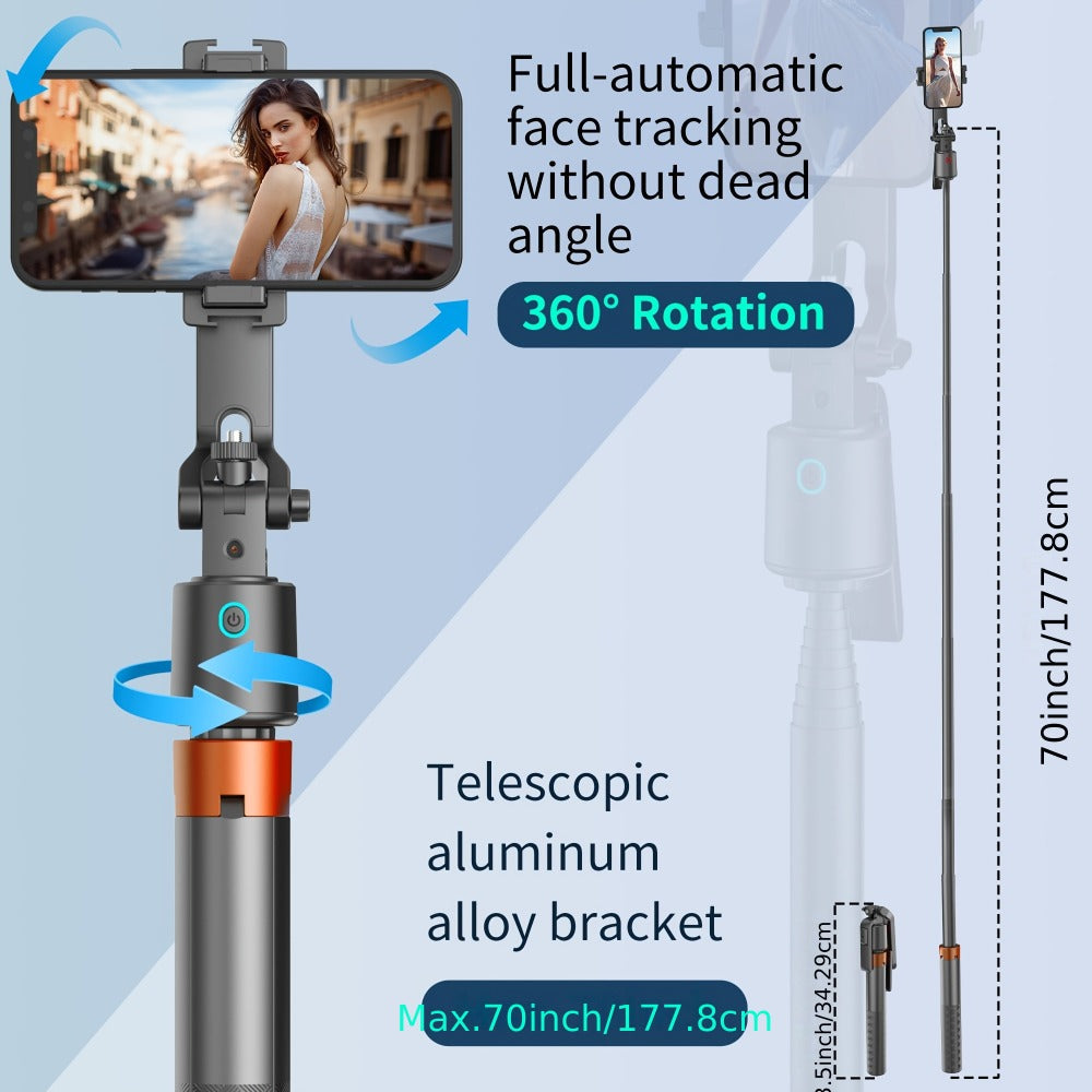 71 Inch AI Face Tracking Selfie Stick Tripod with Built-In Fill Lights & Wireless Remote – 360° Auto Rotating 2-in-1 Extendable Stand for iPhone Android, TikTok YouTube Live Streaming Fitness Vlogging
