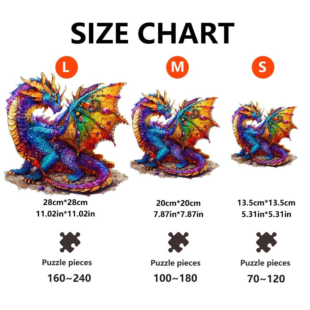 Dragon Wooden Jigsaw Puzzle with Irregular Animal-Shaped Pieces in Exact Small or Large Size Options