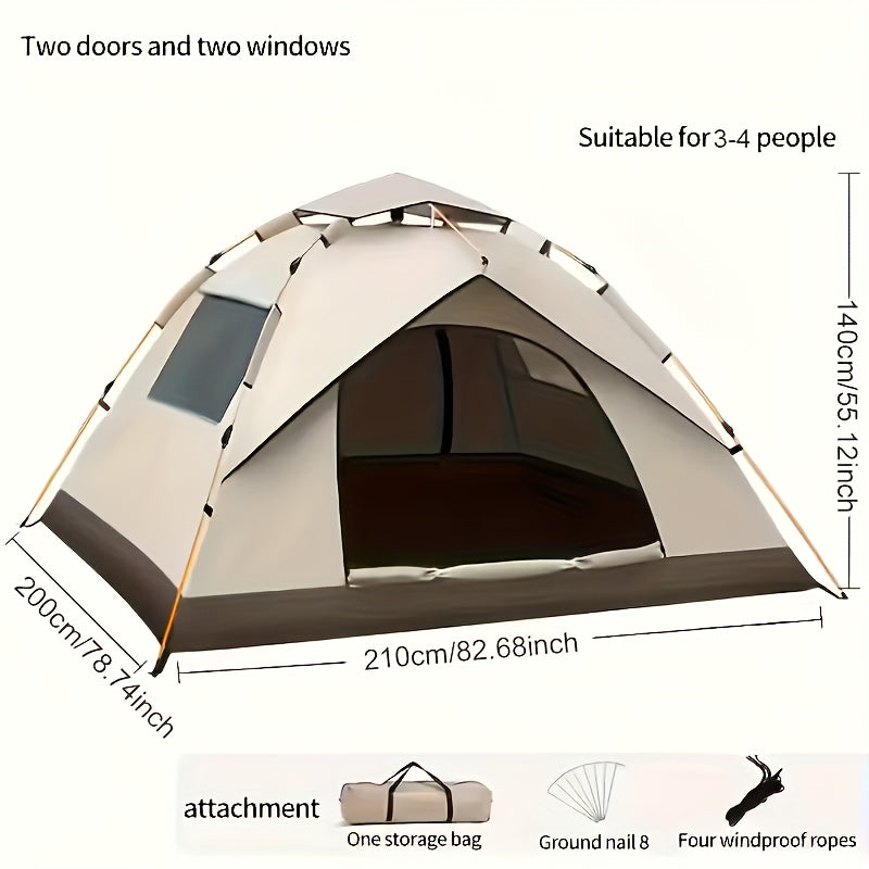 Camping Tent Instant Pop-Up with Dual Doors, Mesh Windows and Green or Beige Size Options for Outdoor Camp Setup
