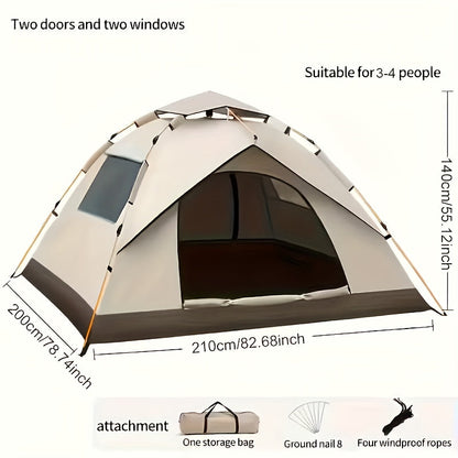 Camping Tent Instant Pop-Up with Dual Doors, Mesh Windows and Green or Beige Size Options for Outdoor Camp Setup