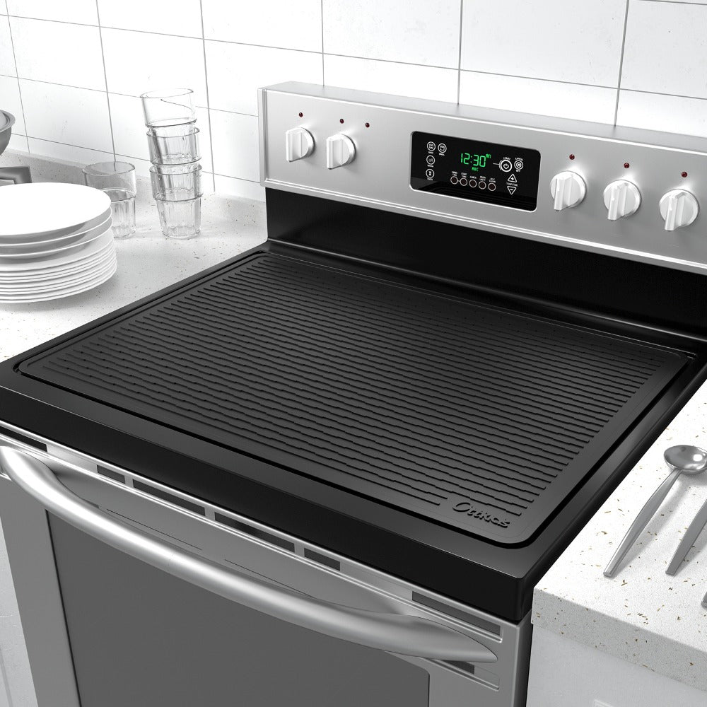 Kitchen Mat, 30x21-Inch Silicone Stove Cover and Counter Drying Pad in Gray or Black with Striped Surface