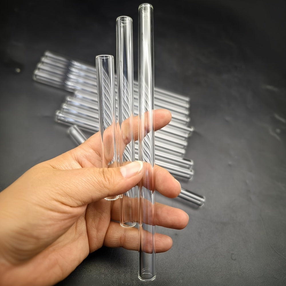 12-Pack Reusable Borosilicate Glass Straw Set with Cleaning Brushes in 6 or 8 Inch Lengths for Drinks