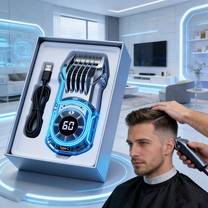 Professional Electric Hair Clipper Set for Men — 5-Speed LED Display Rechargeable Beard Trimmer & Hair Carving Kit, Cordless Home Barber Grooming Set, Father's Day Gift for Men