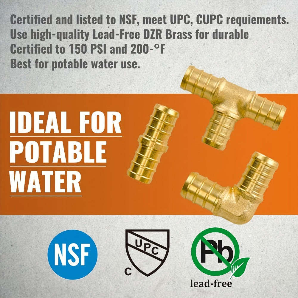 PEX Fittings Set 33pcs 1/2 Inch - Brass Crimp PEX B Fittings, 11 Each Elbow Tee Coupling, F1807 61