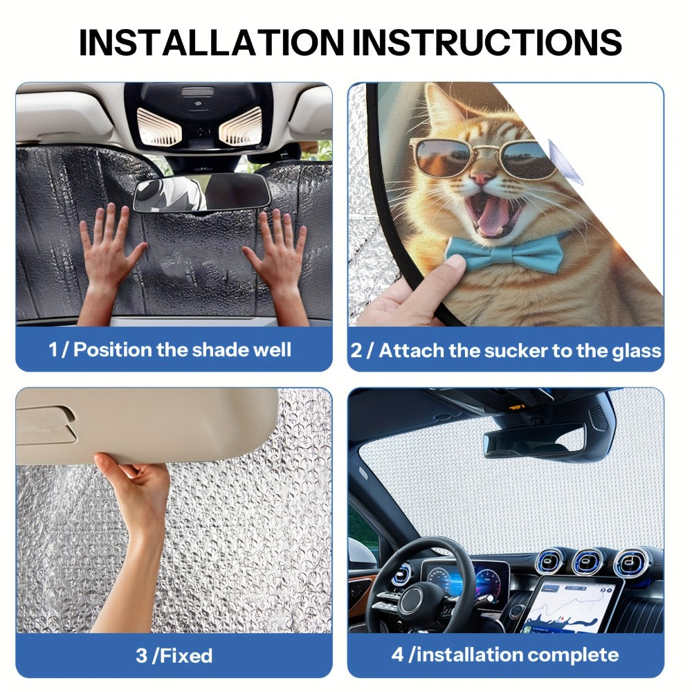 Cute Cat Windshield Sunshade Foldable Car Sun Shade UV Protection Heat Dissipation Front Window Sun Blocker Automotive Interior Accessory 1pc or 2pc Set