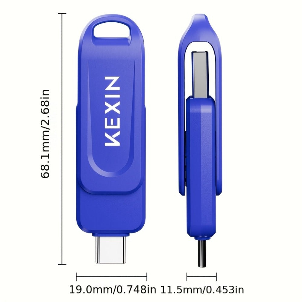 2-in-1 USB-C & USB-A Flash Drive 32GB 64GB 128GB, KEXIN Rotating Thumb Drive Type-C Memory Stick Compatible with iPhone 15 16, Android Smartphone, Tablet, Smart TV, Car Audio, Laptop & PC – 5 Colors