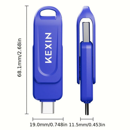 2-in-1 USB-C & USB-A Flash Drive 32GB 64GB 128GB, KEXIN Rotating Thumb Drive Type-C Memory Stick Compatible with iPhone 15 16, Android Smartphone, Tablet, Smart TV, Car Audio, Laptop & PC – 5 Colors