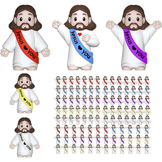 Party Decorations 160-Piece Religious Mini Figure and Banner Set with Mixed Colors and Random Patterns
