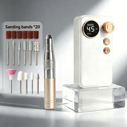 Cordless Electric Nail Drill Machine Rechargeable Professional E-File 11 Bits 20 Sanding Discs High Speed Acrylic Gel Natural Nails Polishing Portable Home Salon Black Pink White Grey Rose Gold
