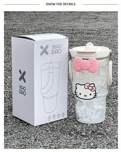 Hello Kitty Water Bottle with Straw 30 Oz – Large Capacity Cartoon Tumbler for Women & Girls – Portable Outdoor Sports Cup with Bow & Sticker – Cute Kawaii Plastic Drinkware Gift