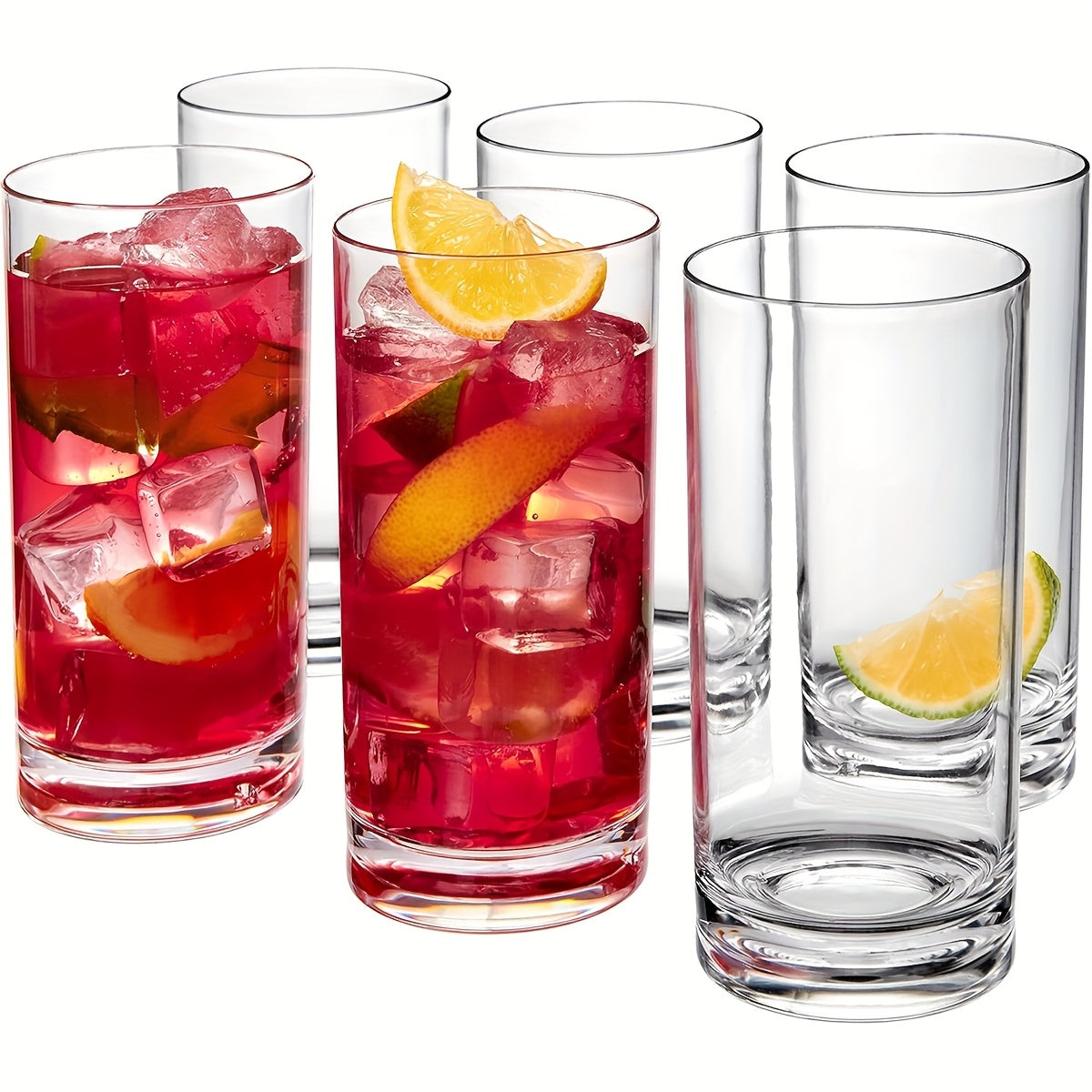 Six-Piece Highball Glass Set with Thick Bases for Juice, Milk, Water and Everyday Tabletop Drinks